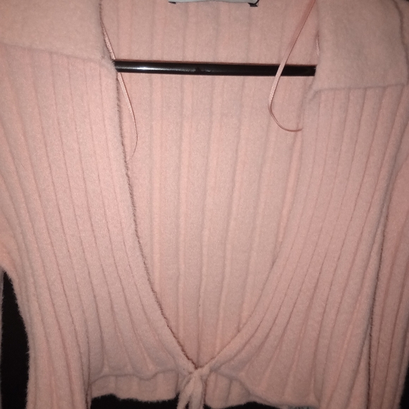 NWT Zara PINK cropped Tie Wrap Sweater size medium - Picture 3 of 9